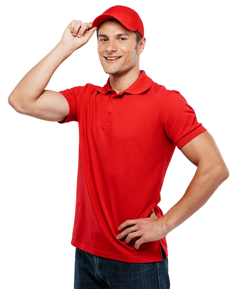 Dein Ansprechpartner für den Umzug Umzugshelfer mit roter Kappe und Poloshirt